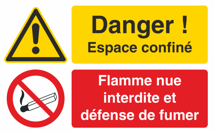 Autocollant Espace Confiné / Flamme Nue Interdite Et Défense De Fumer