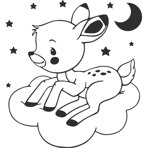 Sticker Bébé Faon Sur Nuage