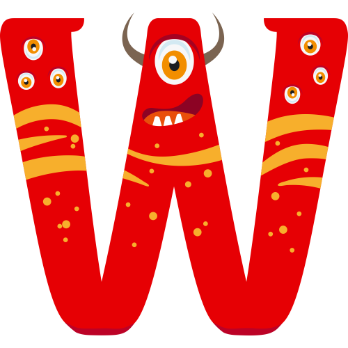 Autocollant Alphabet Monstre Enfant Lettre W