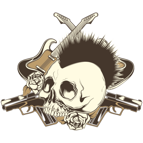 Autocollant Tête De Mort Punk Guitare