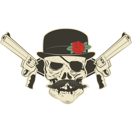 Autocollant Tête De Mort Revolver