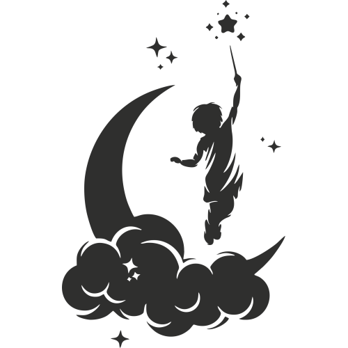 Sticker Enfant Dans La Lune Et Les E?toiles