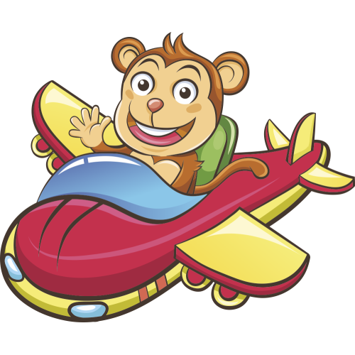 Autocollant Enfant Singe En Avion