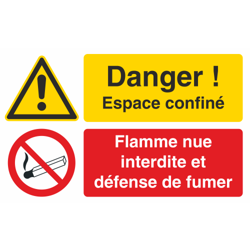 Autocollant Espace Confiné / Flamme Nue Interdite Et Défense De Fumer