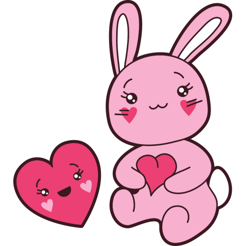 Autocollant Lapin Kawai Manga Coeur